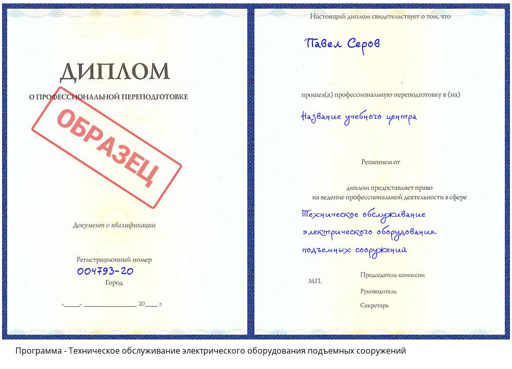 Техническое обслуживание электрического оборудования подъемных сооружений Свободный