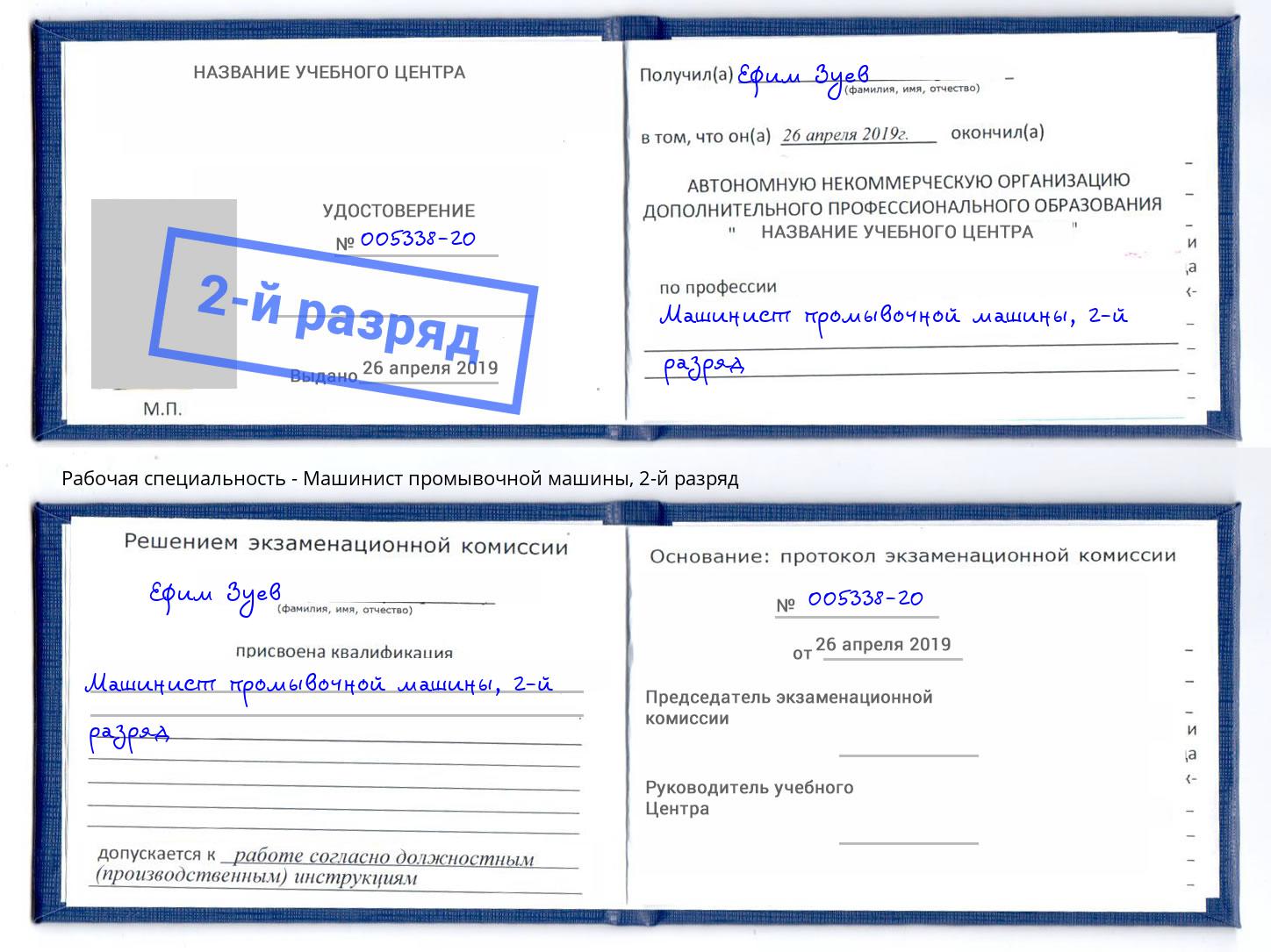 корочка 2-й разряд Машинист промывочной машины Свободный