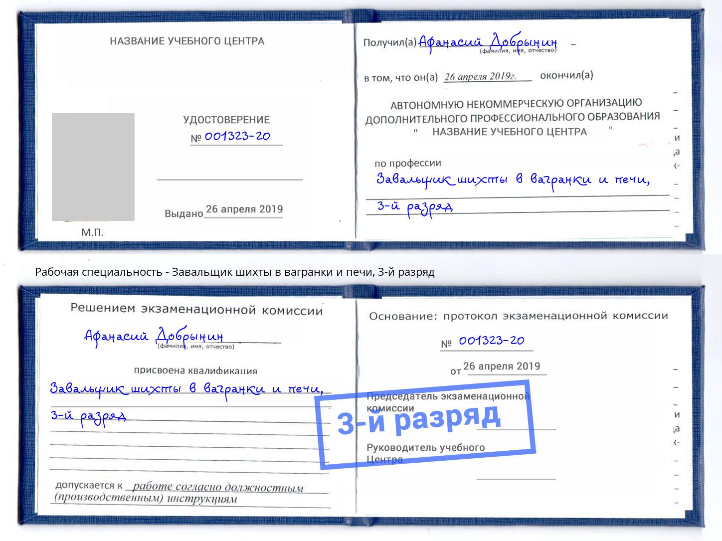 корочка 3-й разряд Завальщик шихты в вагранки и печи Свободный