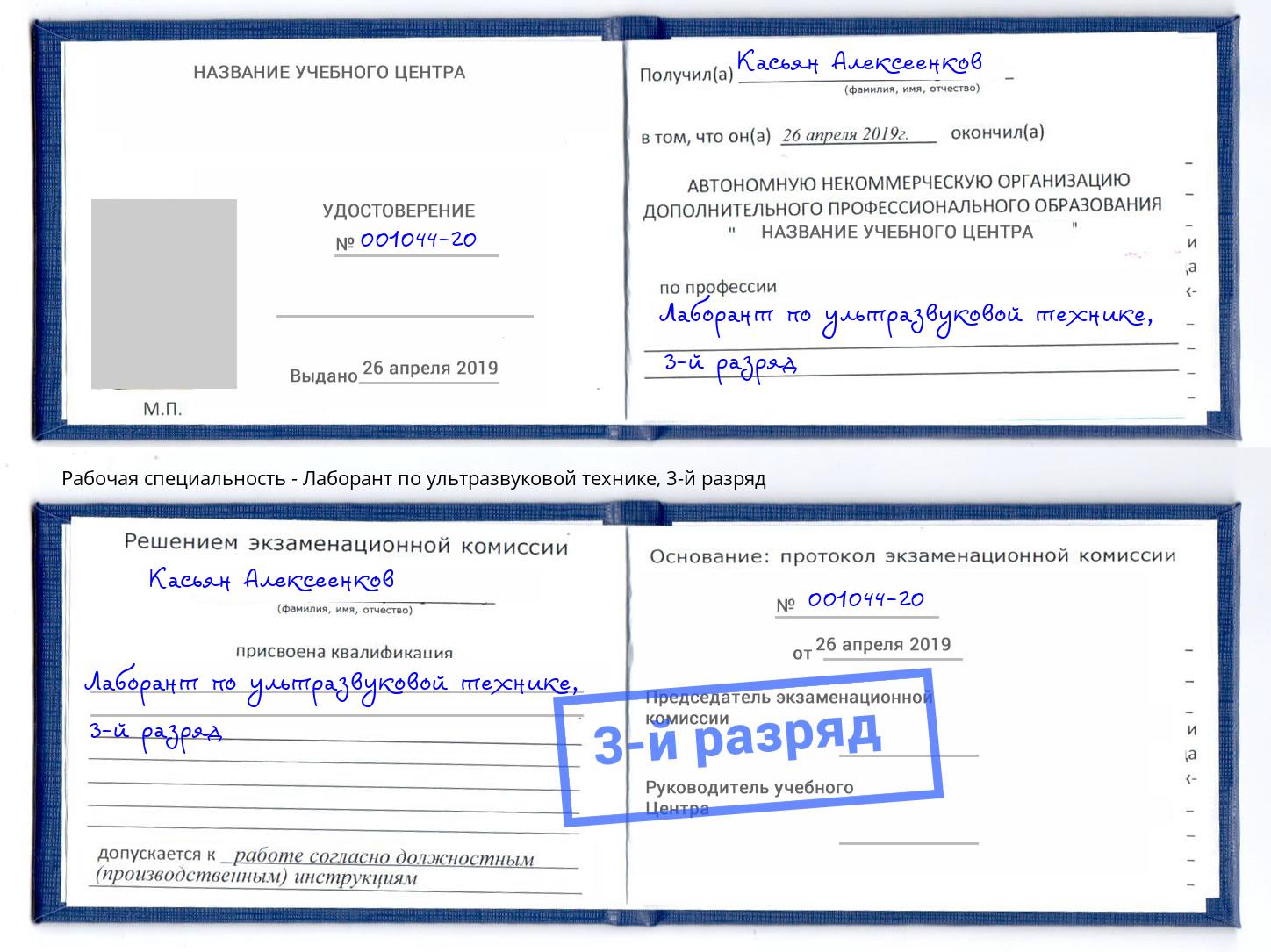 корочка 3-й разряд Лаборант по ультразвуковой технике Свободный