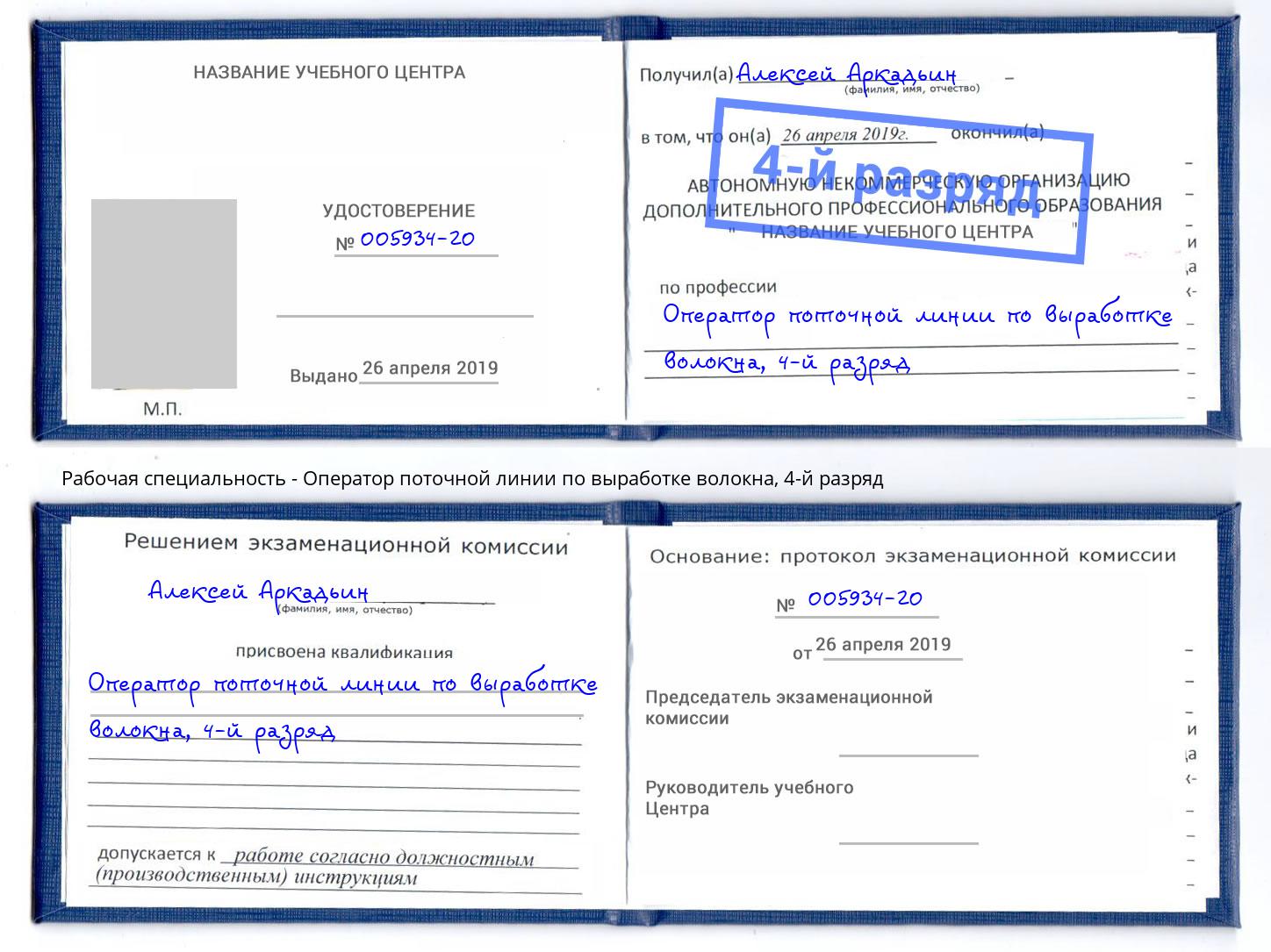 корочка 4-й разряд Оператор поточной линии по выработке волокна Свободный