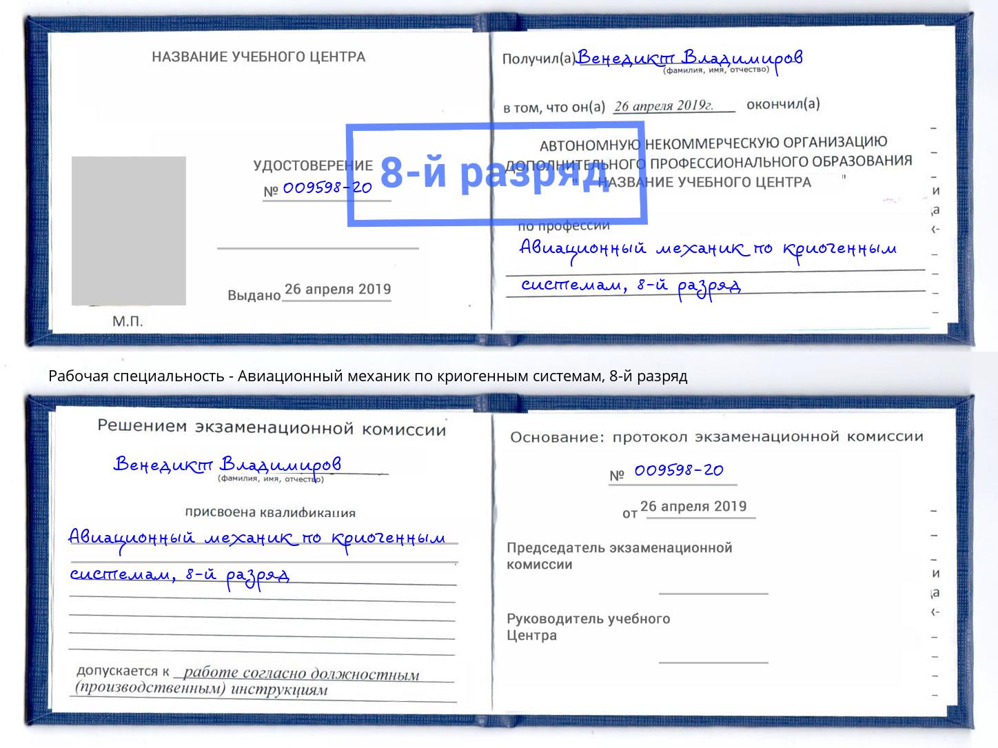 корочка 8-й разряд Авиационный механик по криогенным системам Свободный